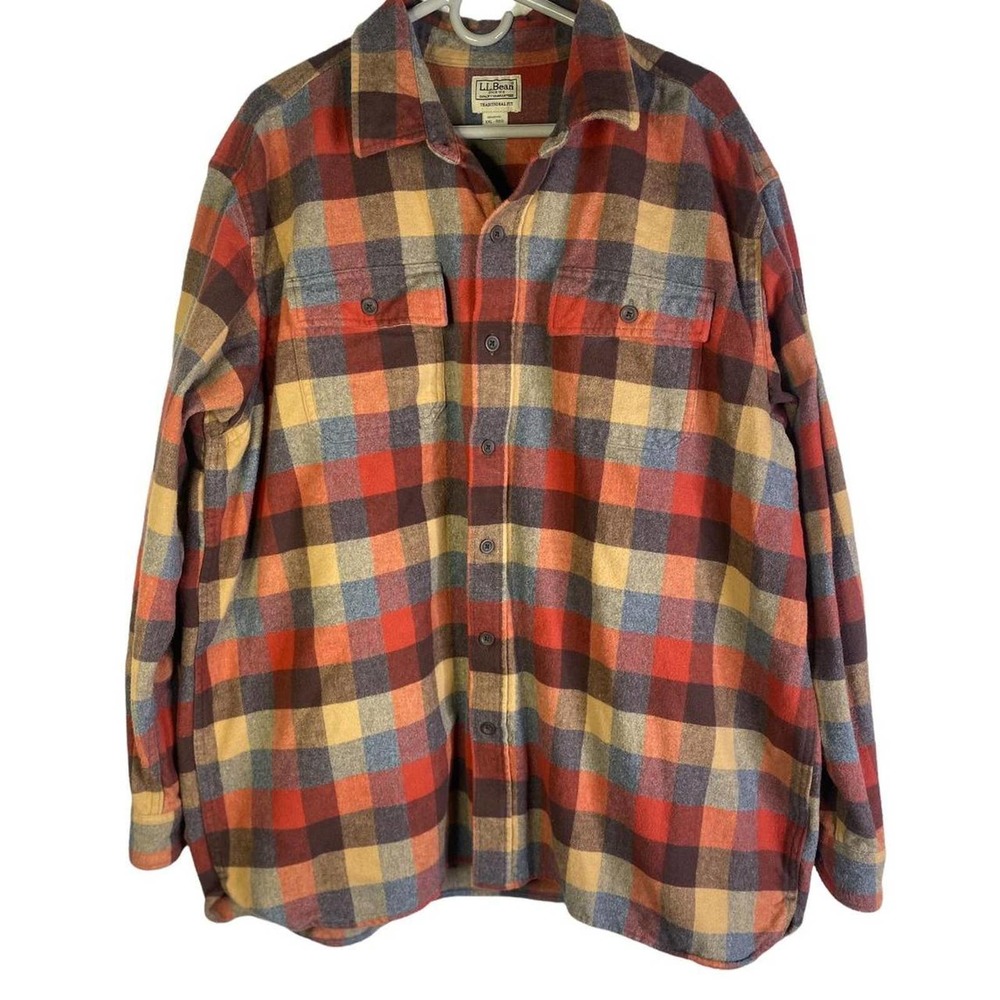 Y2K LL Bean Soft Lightweight Fleece Flannel Button Up Mens Tag Size 2XL